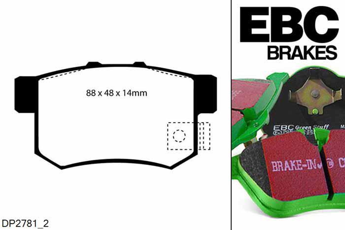 DP2781/2, Honda Civic (6th Gen), 1.6 (MB4) 1999-2001, EBC Greenstuff remblokken set achteras, Voor modellen met Akebono remklauwen aan de achteras, Voor modellen met remschijf diameter van 260mm aan de achteras