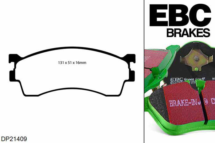 DP21409, Mazda 323, 2.0 TD (BJ) 1999-2004, EBC Greenstuff remblokken set vooras, Voor modellen met Sumitomo remklauwen aan de vooras, Voor modellen met een remschijf diameter 257mm