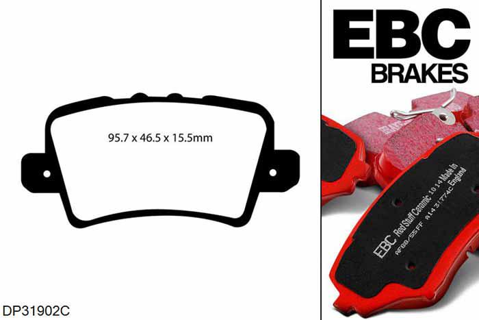 DP31902C, Honda Civic (8th Gen), 2.0 Type-R (FN2) 201 PK 2007-2011, EBC Redstuff remblokken set achteras, Voor modellen met TRW remklauwen aan de achteras, Voor modellen met remschijf diameter van 260mm aan de achteras