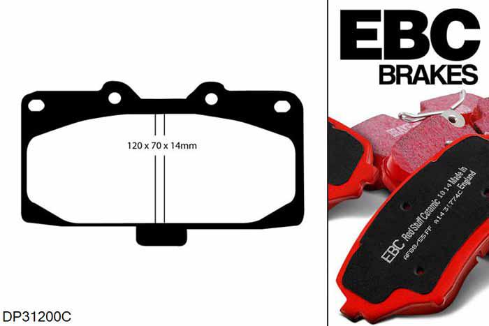 DP31200C, Subaru Impreza, 2.5 Turbo (GB270) 2007-2008, EBC Redstuff remblokken set vooras, Voor modellen met Sumitomo remklauwen aan de vooras, Voor modellen met een remschijf diameter 294mm