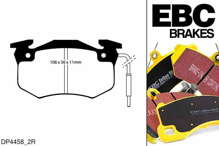 DP4458/2R, Citroen Xsara Estate, 2.0 TD 110 PK Xsara Estate, EBC Yellowstuff remblokken set achteras Voor modellen met Bendix remklauwen aan de achteras, Voor modellen met remschijf diameter van 248mm aan de achteras