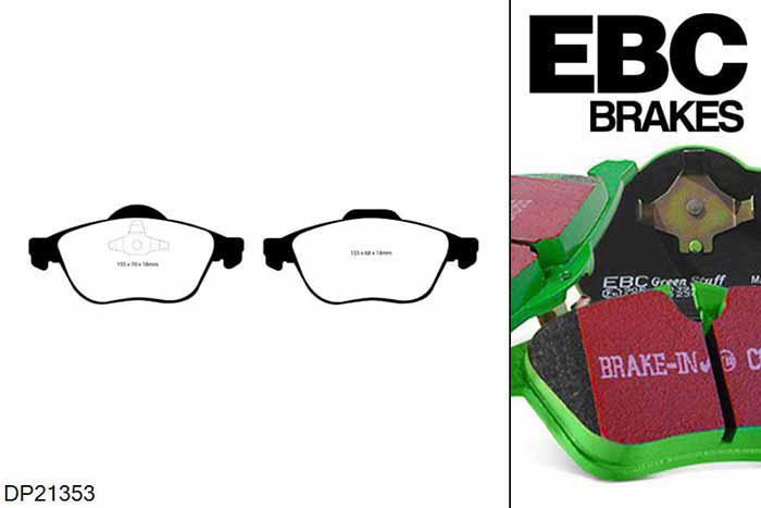 DP21353, Renault Vel Satis, 2.2 TD 115 PK 2004-2009, EBC Greenstuff remblokken set vooras, Voor modellen met ATE remklauwen aan de vooras, Voor modellen met een remschijf diameter 324mm
