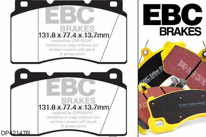 DP42147R, Hyundai Genesis Coupe, 2.0 Turbo 277 PK 2012-2016, EBC Yellowstuff remblokken set vooras, Voor modellen met Brembo remklauwen aan de vooras, Voor modellen met een remschijf diameter 340mm