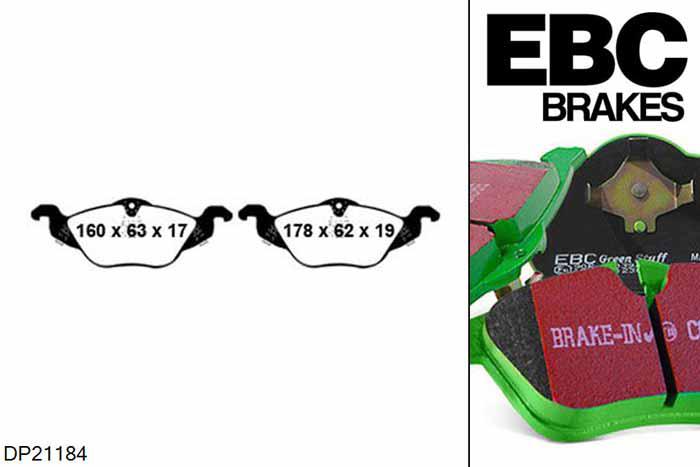 DP21184, Opel Astra Cabriolet, 1.8 2002-2005, EBC Greenstuff remblokken set vooras, Voor modellen met ATE remklauwen aan de vooras, Voor modellen met een remschijf diameter 256mm