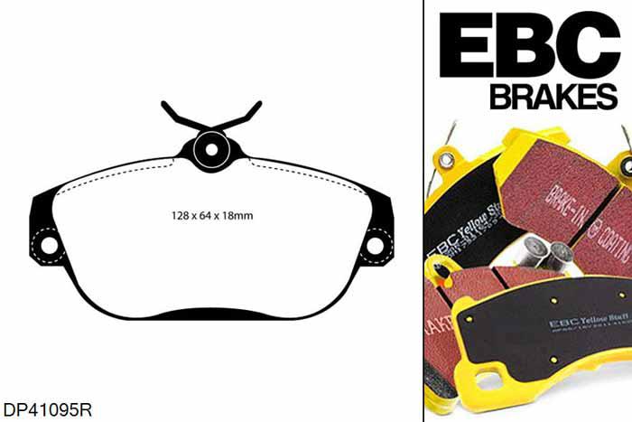 DP41095R, Volvo S90, 2.9 1997-1998, EBC Yellowstuff remblokken set vooras, Voor modellen met Girling/TRW remklauwen aan de vooras, Voor modellen met een remschijf diameter 280mm