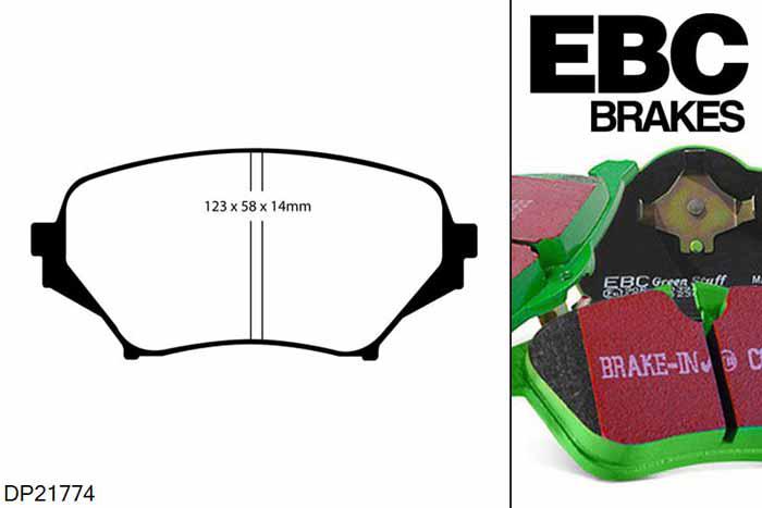 DP21774, Mazda MX5 Mk3 (NC), 1.8 2005-2015, EBC Greenstuff remblokken set vooras, Voor modellen met Advics remklauwen aan de vooras, Voor modellen met een remschijf diameter 290mm