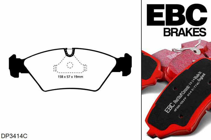 DP3414C, BMW 5 Series (E28), 528 i (2.8) 1981-1984, EBC Redstuff remblokken set vooras, Voor modellen met ATE remklauwen aan de vooras, Voor modellen met een remschijf diameter 284mm