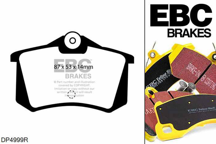 DP4999R, Lancia Delta Integrale, 2.0 Turbo HF Evolution 2 215 PK Delta Integrale, EBC Yellowstuff remblokken set achteras Voor modellen met Girling/TRW remklauwen aan de achteras, Voor modellen met remschijf diameter van 251mm aan de achteras