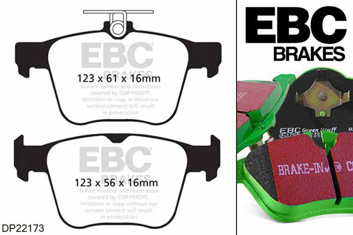 DP22173, Audi TT (8S), 2.0 Turbo 230 PK 2014-, EBC Greenstuff remblokken set achteras, Voor modellen met ATE remklauwen aan de achteras, Voor modellen met remschijf diameter van 300mm aan de achteras