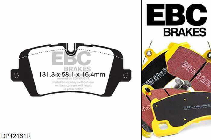DP42161R, Landrover Discovery 5, 2.0 TD 240 PK Discovery 5, EBC Yellowstuff remblokken set achteras Voor modellen met TRW remklauwen aan de achteras, Voor modellen met remschijf diameter van 350mm aan de achteras