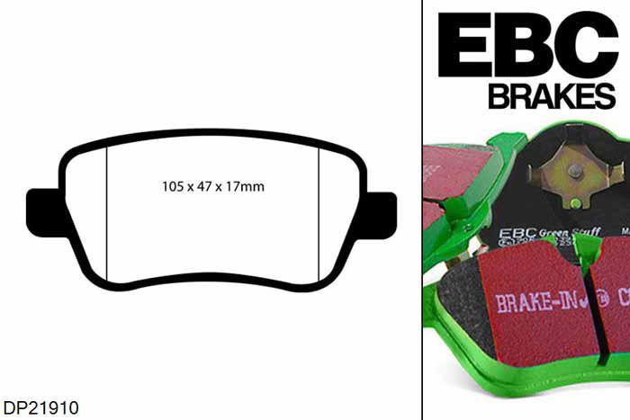 DP21910, Fiat Croma Mk2, 1.9 TD 120 PK 2005-2011, EBC Greenstuff remblokken set achteras, Voor modellen met remschijf diameter van 278mm aan de achteras