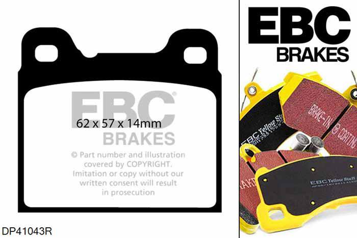 DP41043R, Volvo 850, 2.0 10v 850, EBC Yellowstuff remblokken set achteras Voor modellen met ATE remklauwen aan de achteras, Voor modellen met remschijf diameter van 295mm aan de achteras