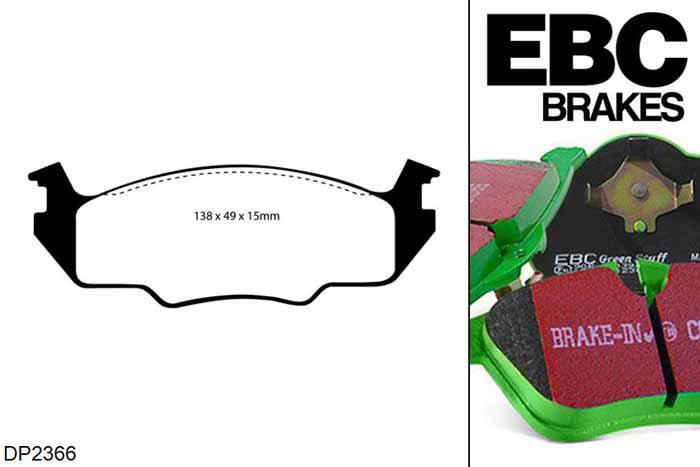 DP2366, VW Golf Mk1, 1.6 1979-1981, EBC Greenstuff remblokken set vooras, Voor modellen met een remschijf diameter 239mm