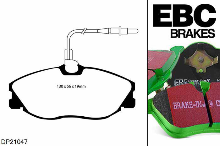DP21047, Peugeot 406 Coupe, 2.2 2002-2004, EBC Greenstuff remblokken set vooras, Voor modellen met Girling/TRW remklauwen aan de vooras, Voor modellen met een remschijf diameter 283mm