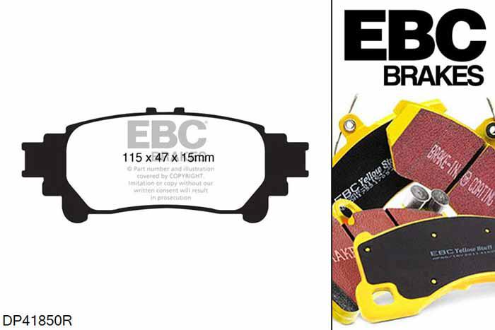 DP41850R, Toyota Prius+, 1.8 hybrid (ZVW40) Prius+, EBC Yellowstuff remblokken set achteras, Voor modellen met remschijf diameter van 290mm aan de achteras