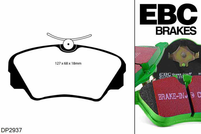 DP2937, Opel Omega, 2.5 TD 1993-2003, EBC Greenstuff remblokken set vooras, Voor modellen met Girling/TRW remklauwen aan de vooras, Voor modellen met een remschijf diameter 296mm