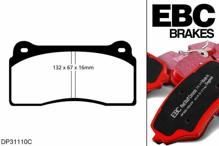 DP31110C, Jaguar XK8, 4.2 2002-2006, EBC Redstuff remblokken set vooras, Voor modellen met Brembo remklauwen aan de vooras, Voor modellen met een remschijf diameter 355mm