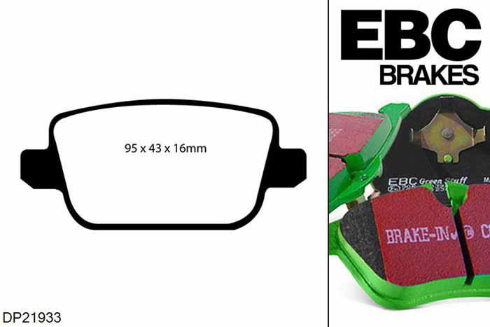 DP21933, Ford S-Max, 2.3 2008-2011, EBC Greenstuff remblokken set achteras, Voor modellen met TRW remklauwen aan de achteras, Voor modellen met remschijf diameter van 302mm aan de achteras