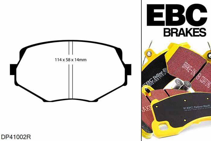 DP41002R, Mazda MX5 Mk1 (NA), 1.8 1994-1998, EBC Yellowstuff remblokken set vooras, Voor modellen met Sumitomo remklauwen aan de vooras, Voor modellen met een remschijf diameter 254mm