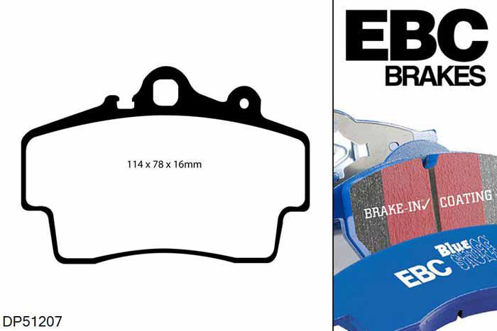 DP51207NDX, Porsche Boxster (Cast Iron Discs only), 2.7 1999-2004, EBC Bluestuff remblokken set vooras, Voor modellen met Brembo remklauwen aan de vooras, Voor modellen met een remschijf diameter 298mm