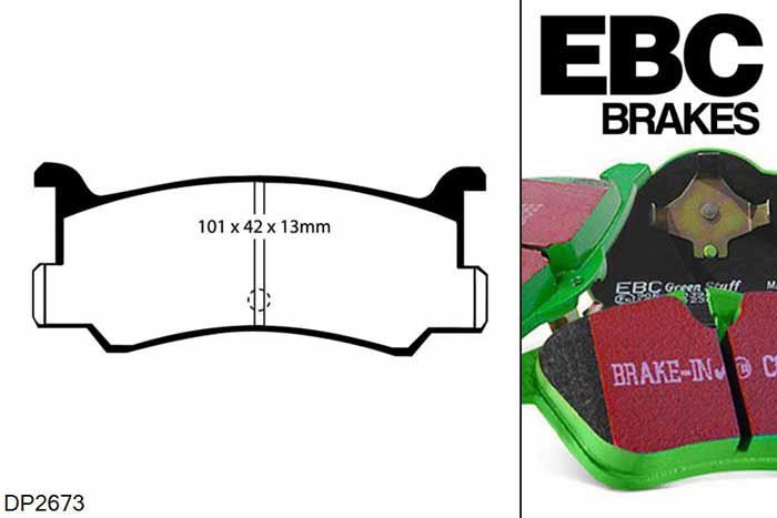 DP2673, Mazda MX3, 1.6 1991-1997, EBC Greenstuff remblokken set achteras, Voor modellen met Akebono remklauwen aan de achteras, Voor modellen met remschijf diameter van 252mm aan de achteras