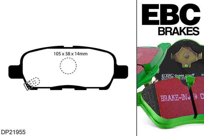 DP21955, Nissan Cube, 1.5 TD 2010-, EBC Greenstuff remblokken set achteras, Voor modellen met Akebono remklauwen aan de achteras, Voor modellen met remschijf diameter van 292mm aan de achteras