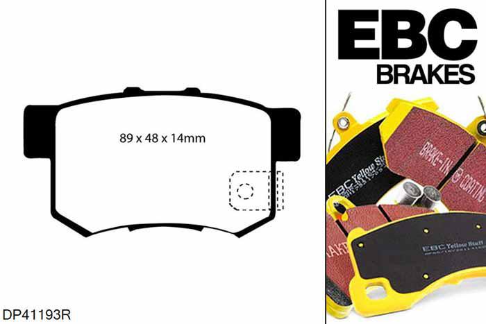 DP41193R, Honda Prelude, 2.2 (BB) Prelude, EBC Yellowstuff remblokken set achteras Voor modellen met Akebono remklauwen aan de achteras, Voor modellen met remschijf diameter van 260mm aan de achteras