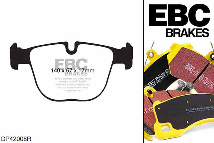 DP42008R, BMW X5 M, 4.4 Twin Turbo (F85) 575 PK X5 M, EBC Yellowstuff remblokken set achteras Voor modellen met ATE remklauwen aan de achteras, Voor modellen met remschijf diameter van 385mm aan de achteras