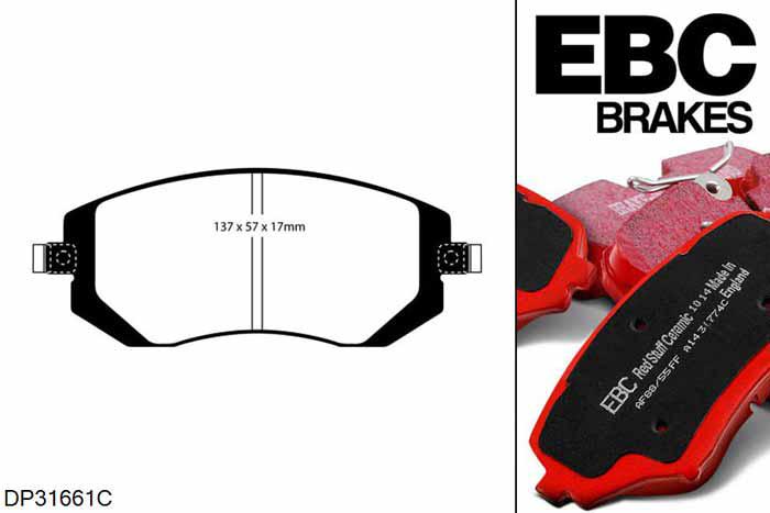 DP31661C, Subaru Legacy, 2.5 165 PK 2003-2009, EBC Redstuff remblokken set vooras, Voor modellen met Tokico remklauwen aan de vooras, Voor modellen met een remschijf diameter 277mm