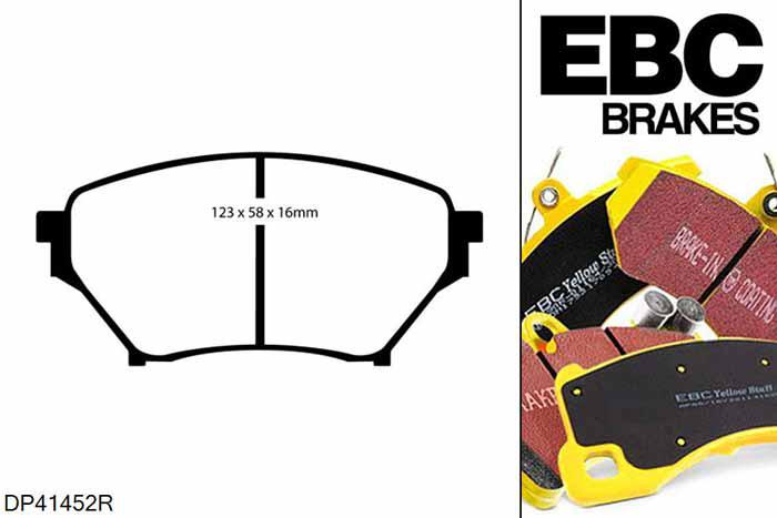 DP41452R, Mazda MX5 Mk2 (NB), 1.8 (Sport) 2001-2005, EBC Yellowstuff remblokken set vooras, Voor modellen met Sumitomo remklauwen aan de vooras, Voor modellen met een remschijf diameter 269mm