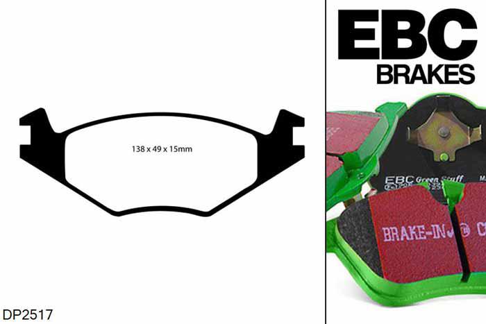 DP2517, Seat Toledo, 1.8 1991-1998, EBC Greenstuff remblokken set vooras, Voor modellen met VW remklauwen aan de vooras, Voor modellen met een remschijf diameter 239mm