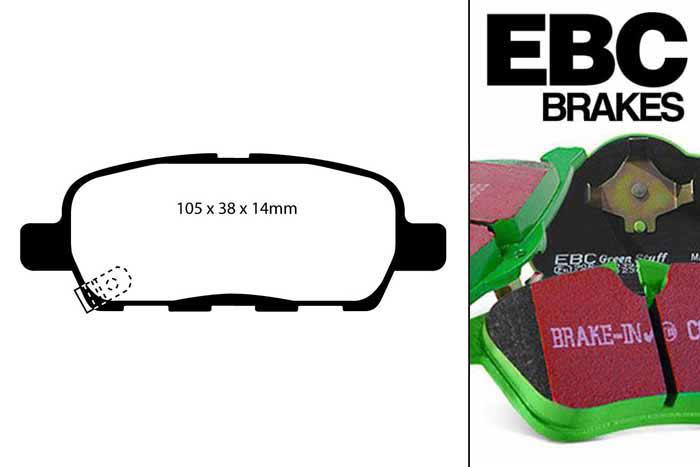 DP61666, Nissan Murano, 3.5 (Z50) 2004-2006, EBC Greenstuff remblokken set achteras, Voor modellen met Akebono remklauwen aan de achteras, Voor modellen met remschijf diameter van 308mm aan de achteras