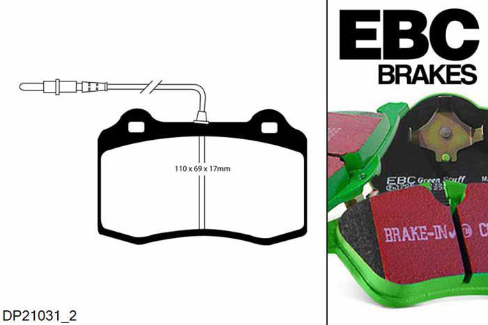 DP21031/2, Peugeot 406 Coupe, 2.2 TD 2001-2004, EBC Greenstuff remblokken set vooras, Voor modellen met Brembo remklauwen aan de vooras, Voor modellen met een remschijf diameter 305mm