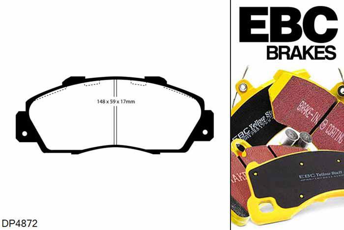 DP4872R, Honda Accord Coupe, 2.0 (CG4) 1998-2002, EBC Yellowstuff remblokken set vooras, Voor modellen met Akebono remklauwen aan de vooras, Voor modellen met een remschijf diameter 282mm