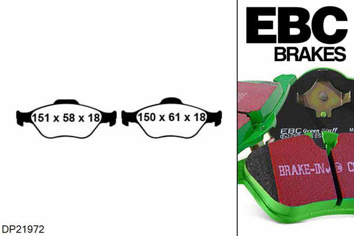 DP21972, Toyota Yaris, 1.0 (KSP90) (France) 2005-2012, EBC Greenstuff remblokken set vooras, Voor modellen met ATE remklauwen aan de vooras, Voor modellen met een remschijf diameter 258mm