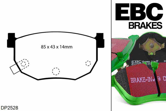 DP2528, Hyundai Coupe, 2.0 2002-2009, EBC Greenstuff remblokken set achteras, Voor modellen met Sumitomo remklauwen aan de achteras, Voor modellen met remschijf diameter van 258mm aan de achteras