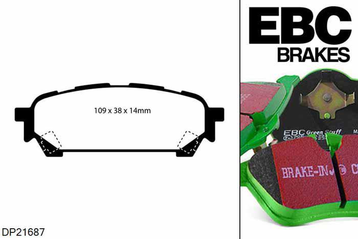 DP21687, Subaru Impreza, 2.0 Sport 2002-2007, EBC Greenstuff remblokken set achteras, Voor modellen met remschijf diameter van 266mm aan de achteras
