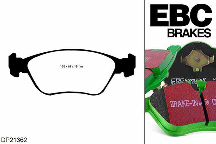 DP21362, Volvo C70, 2.3 Turbo T5 1997-2005, EBC Greenstuff remblokken set vooras, Voor modellen met ATE remklauwen aan de vooras, Voor modellen met een remschijf diameter 302mm