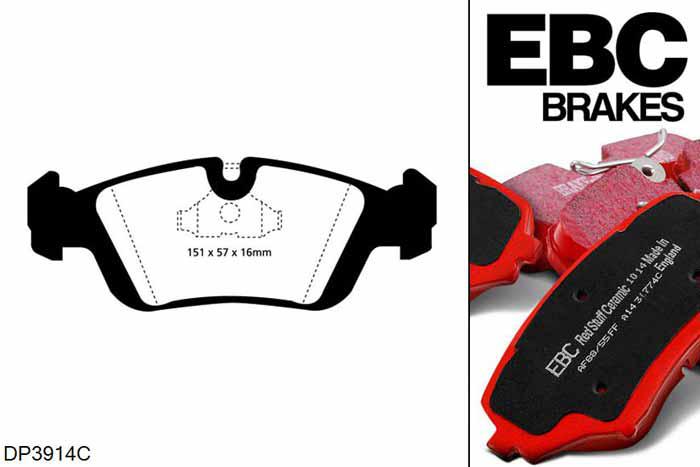 DP3914C, BMW 3 Series (E36), 325 i (2.5) 1990-1999, EBC Redstuff remblokken set vooras, Voor modellen met ATE remklauwen aan de vooras, Voor modellen met een remschijf diameter 286mm