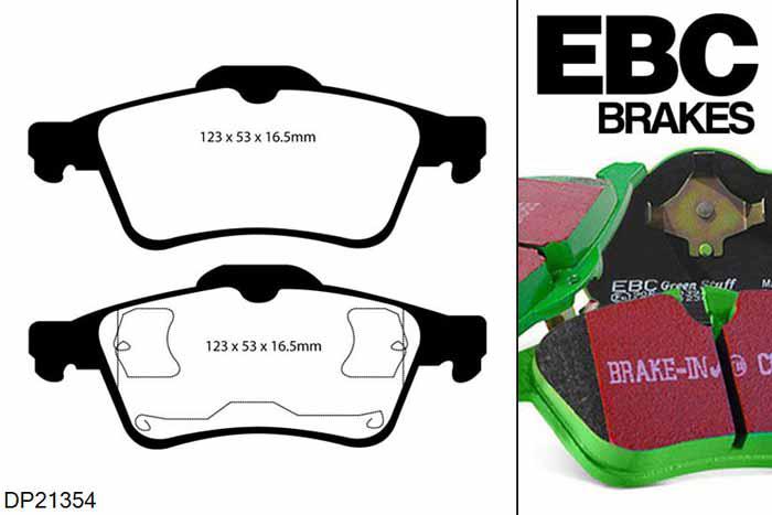 DP21354, Ford Focus C-Max, 1.8 TD 2003-2005, EBC Greenstuff remblokken set achteras, Voor modellen met ATE remklauwen aan de achteras, Voor modellen met remschijf diameter van 280mm aan de achteras
