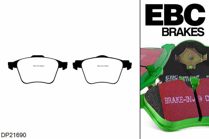 DP21690, Volvo XC90, 2.5 Turbo 208 PK 2002-2006, EBC Greenstuff remblokken set vooras, Voor modellen met ATE remklauwen aan de vooras, Voor modellen met een remschijf diameter 336mm