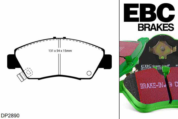 DP2890, Honda Civic (5th Gen), 1.6 ESi (EH9) 1991-1996, EBC Greenstuff remblokken set vooras, Voor modellen met Akebono remklauwen aan de vooras, Voor modellen met een remschijf diameter 240mm