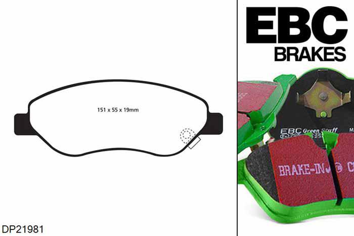 DP21981, Opel Corsa, 1.7 TD 125 PK 2006-2014, EBC Greenstuff remblokken set vooras, Voor modellen met Bosch remklauwen aan de vooras, Voor modellen met een remschijf diameter 278mm