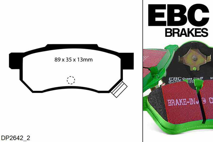 DP2642/2, Honda Civic (6th Gen), 1.6 VTec (EK1) 1998-1999, EBC Greenstuff remblokken set achteras, Voor modellen met Akebono remklauwen aan de achteras, Voor modellen met remschijf diameter van 238mm aan de achteras