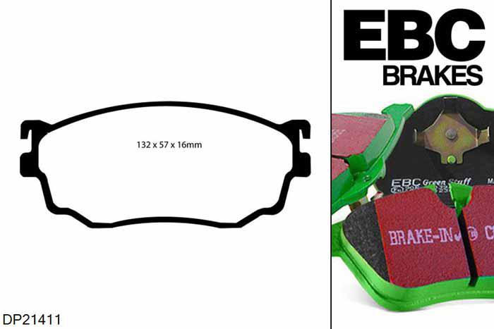 DP21411, Mazda 323, 2.0 2001-2004, EBC Greenstuff remblokken set vooras, Voor modellen met Sumitomo remklauwen aan de vooras, Voor modellen met een remschijf diameter 274mm