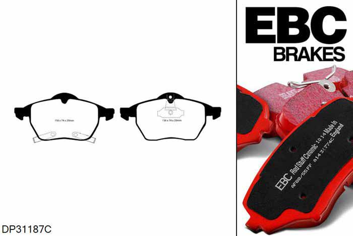 DP31187C, Saab 9-mei, 2.3 Turbo Aero 230 PK 1999-2001, EBC Redstuff remblokken set vooras, Voor modellen met ATE remklauwen aan de vooras, Voor modellen met een remschijf diameter 308mm