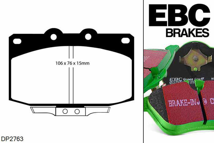 DP2763, Mazda RX7, 2.4 (1.3) (FC) 1989-1992, EBC Greenstuff remblokken set vooras, Voor modellen met een remschijf diameter 276mm