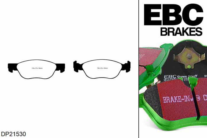 DP21530, Fiat Punto, 1.3 TD 2003-2006, EBC Greenstuff remblokken set vooras, Voor modellen met ATE remklauwen aan de vooras, Voor modellen met een remschijf diameter 257mm