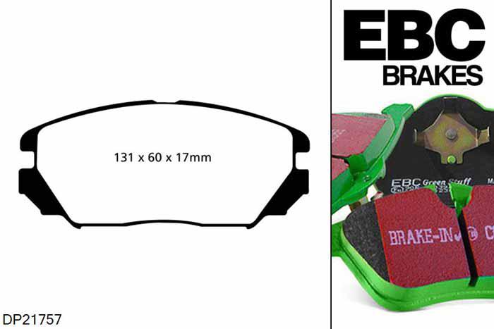 DP21757, Hyundai Tucson Mk1, 2.0 TD 2WD 2008-2010, EBC Greenstuff remblokken set vooras, Voor modellen met een remschijf diameter 300mm