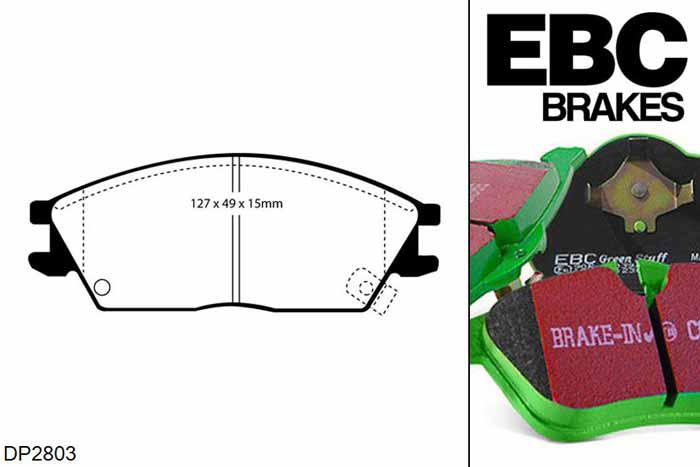 DP2803, Hyundai Getz, 1.3 2002-2005, EBC Greenstuff remblokken set vooras, Voor modellen met Akebono remklauwen aan de vooras, Voor modellen met een remschijf diameter 241mm